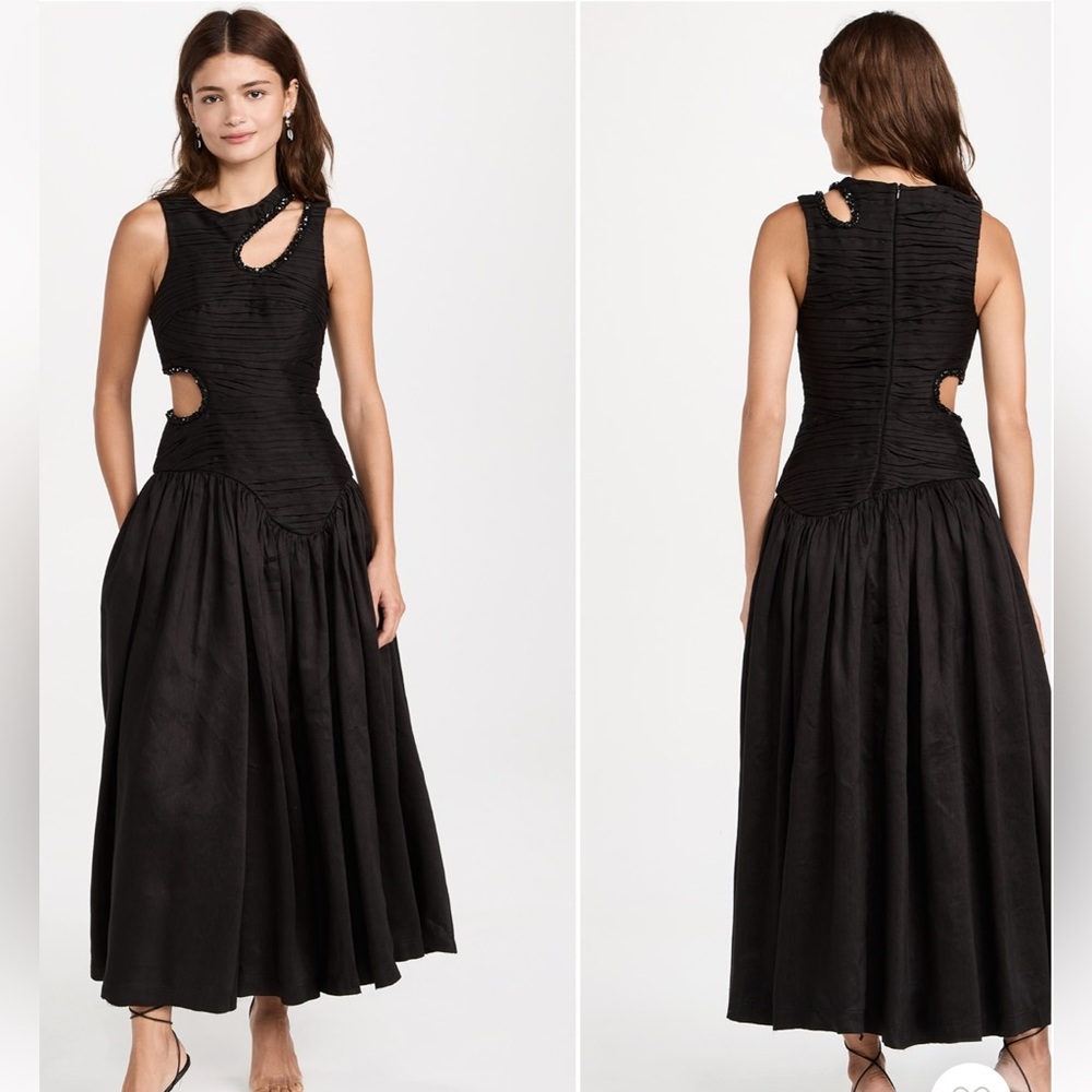 Aje Jolie Abstract Cut‎ Out Linen Midi Dress NWT US 2